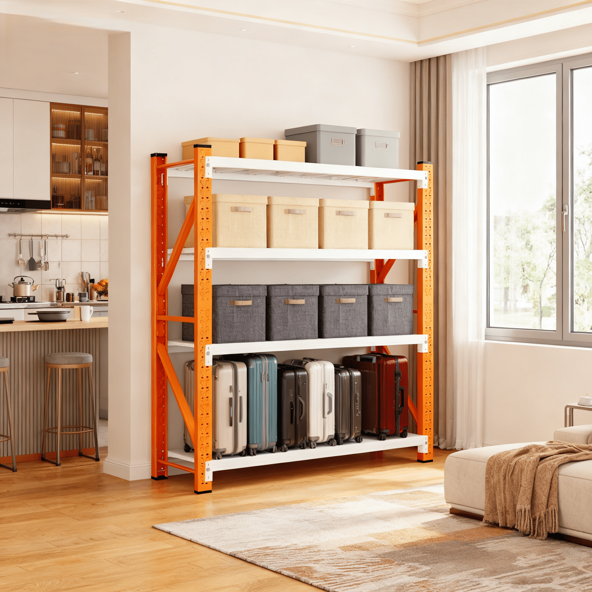 Welfiya 4-Tier Garage Storage Shelves,79"H Heavy Duty Garage Shelving Unit,Adjustable Industrial Metal Shelf System,4500lbs Capacity,Tool Organizer for Garage,Workshop,60"W x 20"D x 79"H,Orange&White