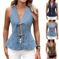 thumbnail image 4 of Women's Casual Sleeveless Fashion Lace Vest with Tie Detail for Layering and Boho Style Outfits,Dark Blue,L, 4 of 8