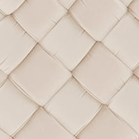 Powell Anya Round Handwoven Velvet Ottoman with Hairpin Legs, Cream