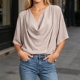 thumbnail image 6 of Women's Loose Fit V Neck Pleated Collar Chiffon Casual Top Shirt Blouse Soft Lightweight Work Office Outfits | CSEONE,Beige L, 6 of 9