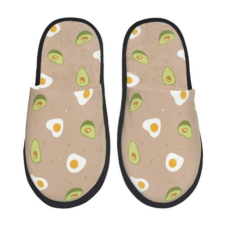 

Honeii Egg and Avocado print Slippers Memory Foam House Bedroom Slippers for Women and Men Fuzzy Plush Comfy Faux Fur Lined Slide Shoes-Medium