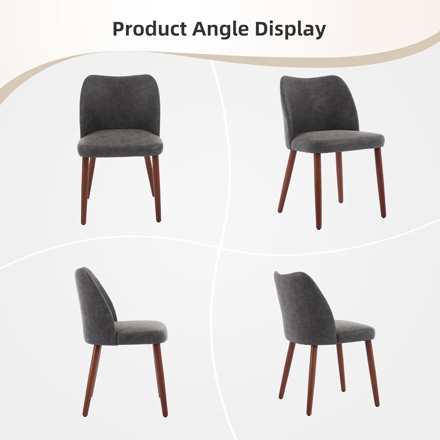 2-pcs Dining Chair,Leather Upholstered Dining Chair with Wood Legs, Wing Backrest, Wooden Kitchen Chair, Kitchen Chairs with Thick Cushions for Dining Room, Living Room