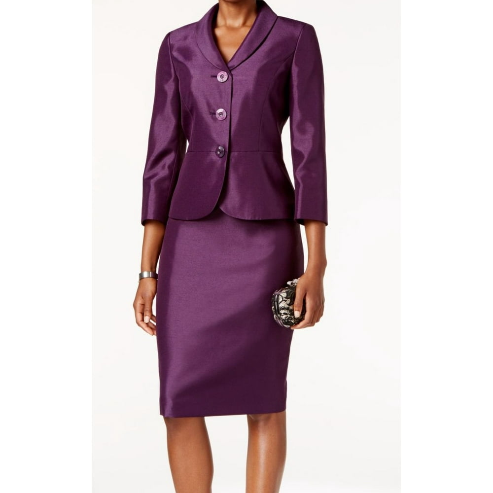 Le Suit New Plum Purple Womens Size 8 Three Button Skirt Suit Set 6573