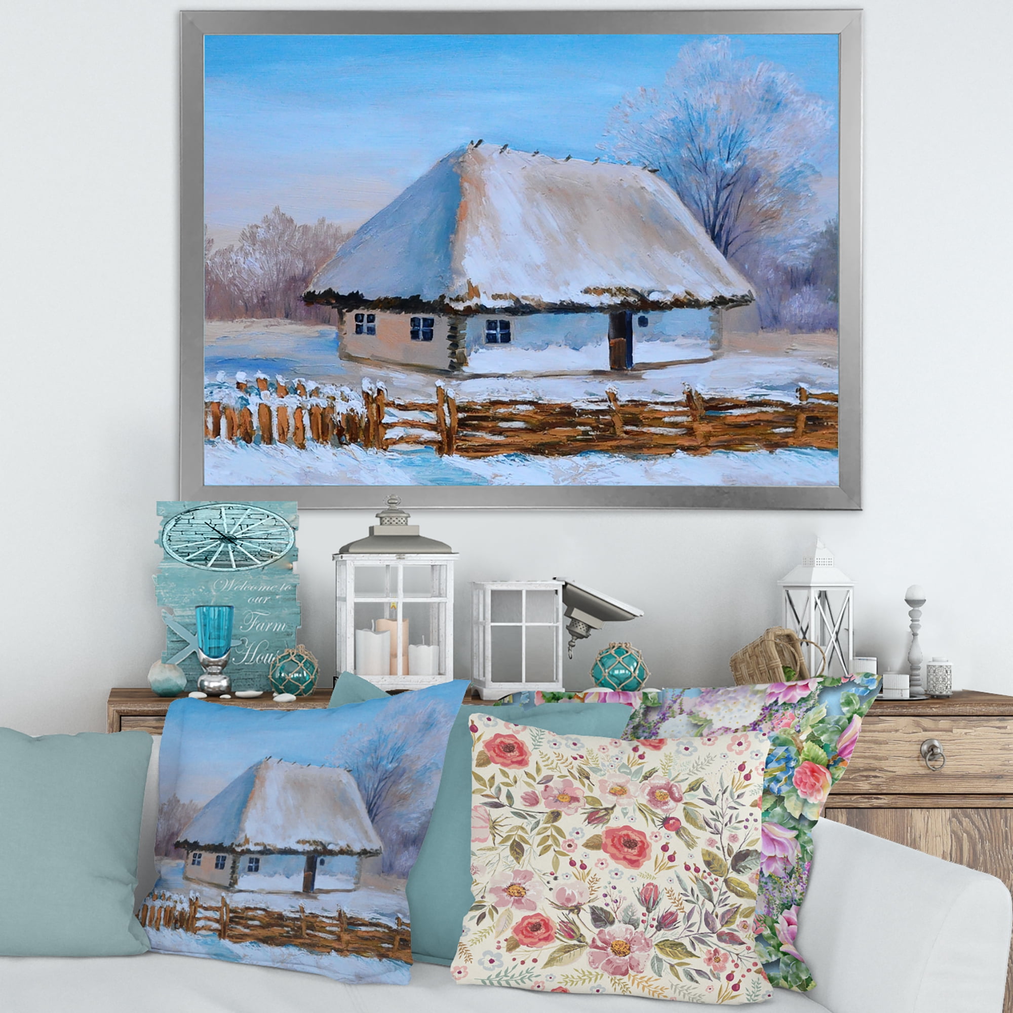 Designart 'Traditional Cottage Covered With Snow In Winter I' Traditional Framed Art Print