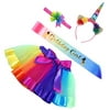 Maticr Kids Rainbow Tulle Tutu Bow Tie Skirt & Unicorn Flower Headband Girls Costume Kit (Medium, Rainbow Pony)