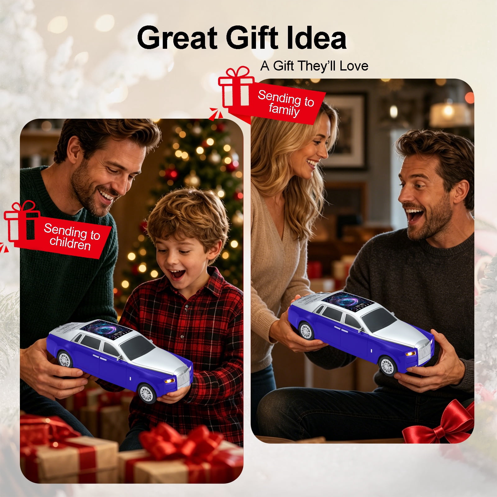 WSTER WS-610 Car Shaped Bluetooth Speaker, 15W Heavy Bass Portable Wireless Speaker with LED Lights, TWS, FM Radio, TF/USB, Bluetooth 5.4 for computer/Desktop ornaments/outdoor/party/Gift