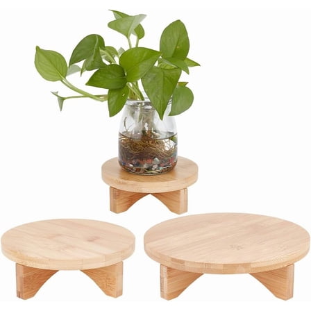 3 Sets Mini Stool Display Stand - 4.5/6/7.6 Inch 3 Styles Wood Round Plant Stand Table Flower Pot Supports Stool Plant Riser Flower Stand Round Planter Holder