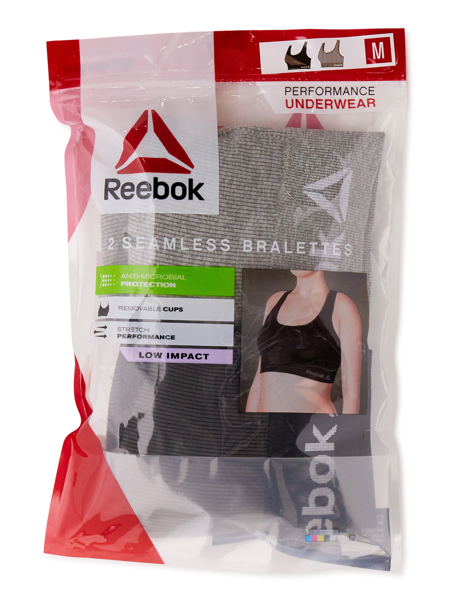 Reebok Stay-Put Longline Bralette Bonded Stretch Sports Bra 2 Pk