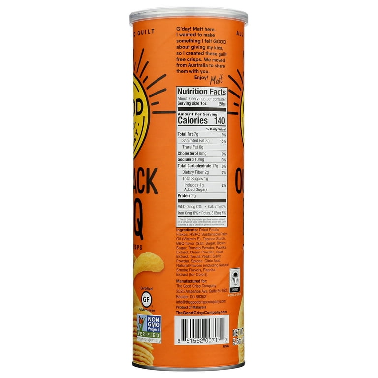 Pack of 8, The Good Crisp Company Outback BBQ Potato Chips, 5.6 oz