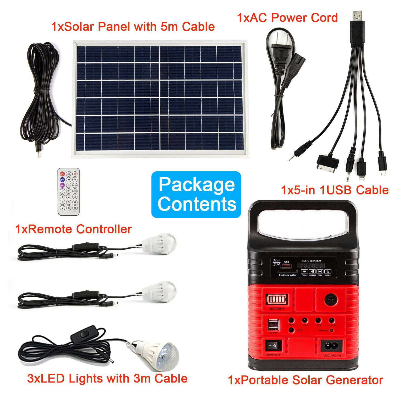 Solar Generator Lighting Home System Kit 12V 10W with Solar Panel USB Lamps