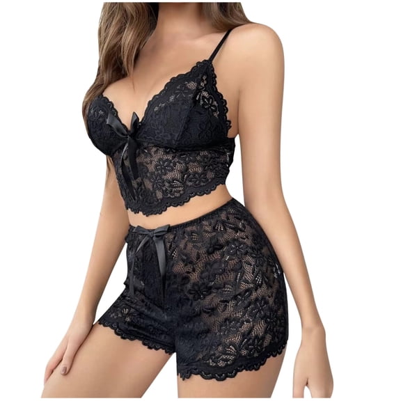 Fewfanhot Women's Lace Cami Pajama Set with Built-in Padded Bra Soft Smooth Elegant Dress Comfortable Loungewear Sleepwear 2 Piece Nightgown for Women,S-XL