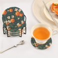 thumbnail image 3 of Yayeee 6 PCS Drink Coasters with Holder Set Woven Absorbent Round Tabletop Hot Pad, Blue Floral Oranges, 3 of 7