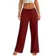 thumbnail image 6 of HKYNLAG Linen Pants Women Wide Leg Palazzo Pants Beach Vacation Outfits Cotton Summer 2026 Flowy Clothes Trousers with Pockets Red XL, 6 of 7