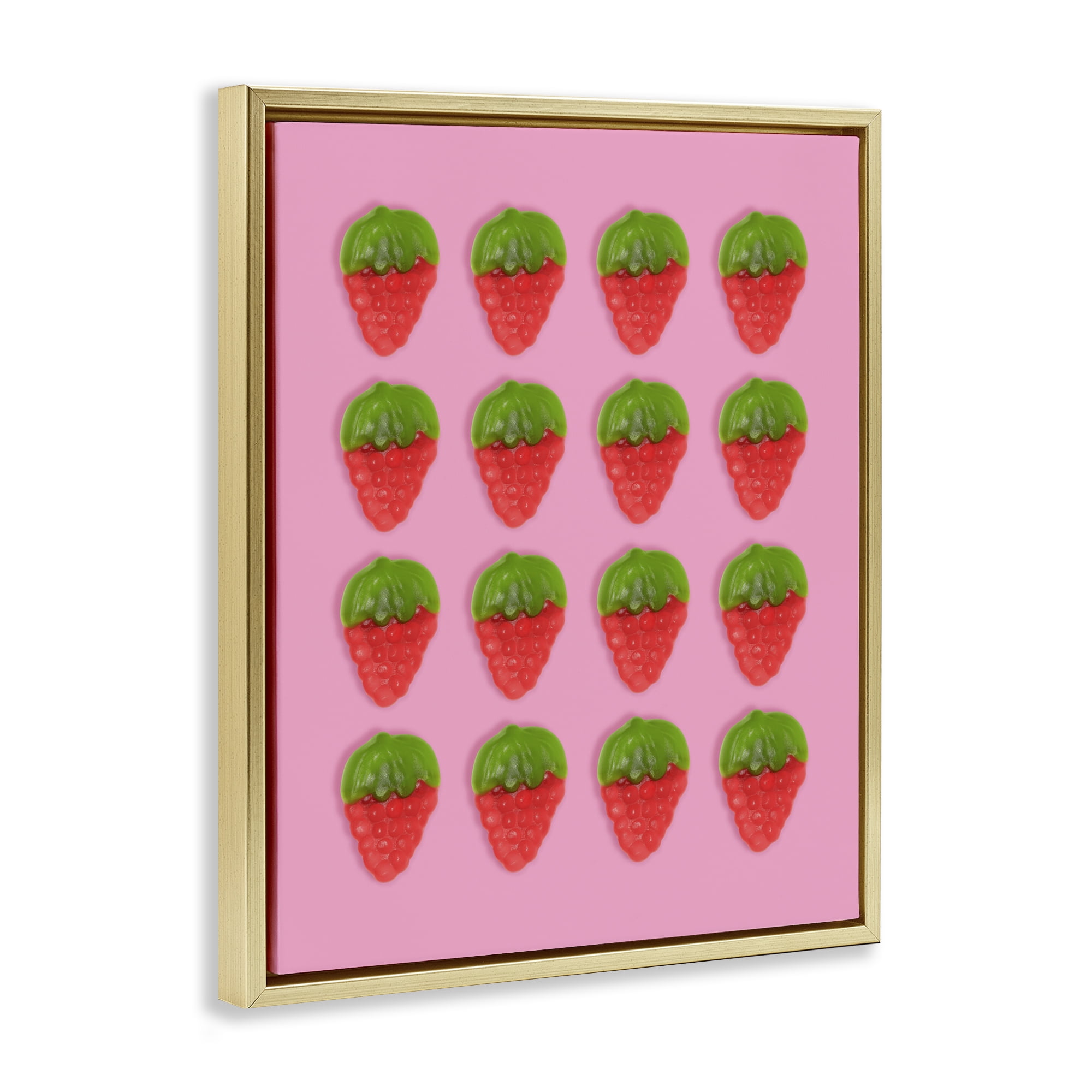 Stupell Industries Gummy Strawberry Candy Pattern Gold Framed Floater Canvas Wall Art, design by LISH Creative