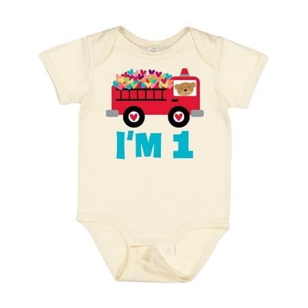 

Inktastic 1st Birthday Fire Truck Boys or Girls Baby Bodysuit
