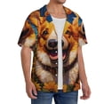 thumbnail image 4 of Honeii 's Artistic Sunflower Corgi for men's short-sleeved button-up collared shirt featuring a pocket, perfect for beach vacations, and travel adventures., 4 of 5