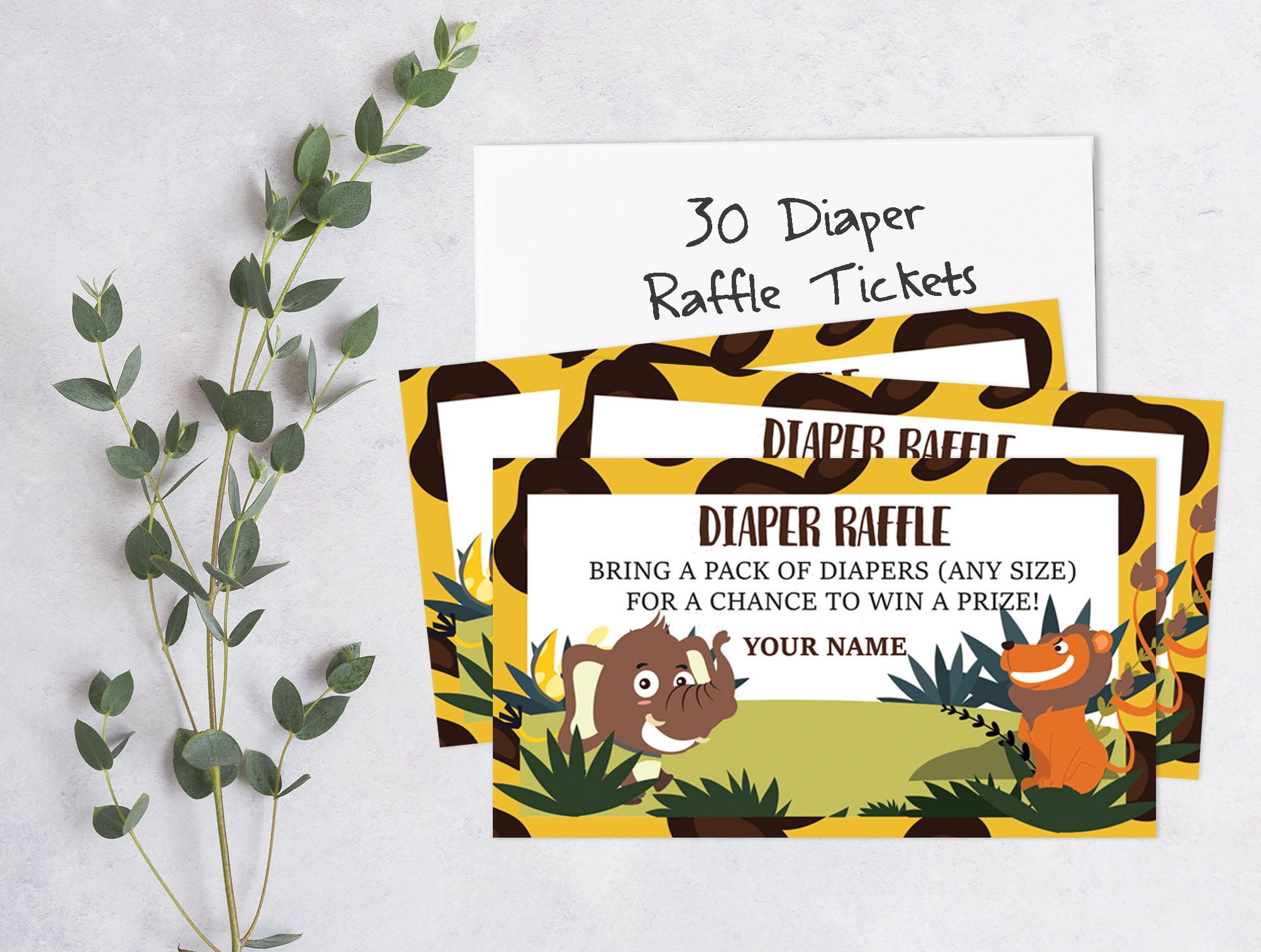 Inkdotpot 30Baby ShowerDiaper Raffle Ticket Lottery Insert Cards Supplies Games For Baby Shower Party Jungle Animals Bring A Pack Of Diapers To Win Favors Gifts And Prizes