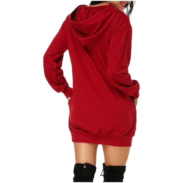 WILLBEST Sudadera Deportiva Para Mujer, Vestido de Navidad, Vestido de Noche Para Mujer, Sudadera Navideña de Moda Con Capucha y Bolsillo Tipo Bolso, Sudadera Estampada Con Capucha, Falda de Moda
