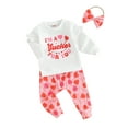 thumbnail image 2 of Elippeo Valentines Day Toddler Baby Girls Outfit Long Sleeve Letters Print Sweatshirt Heart Print Pants Headband Clothes, 2 of 10