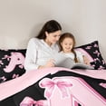 thumbnail image 5 of Feelyou Black Pink Letter Full Size Comforter Sets for Kids, Bowknot Monogrammed A Bedding Comforter Set, Princess Bow-tie Reversible Bedding Sets, Breathable Home Decor, 3pcs, 5 of 8