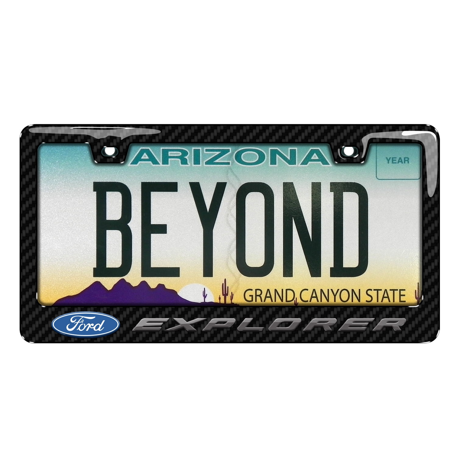 Ford Explorer 3D in Dark Gray on Real Carbon Fiber ABS Plastic License Plate Frame