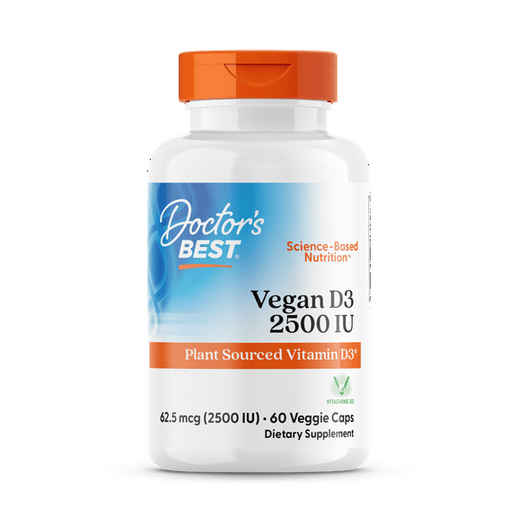Doctor's Best Vitamin D3 2500IU with Vitashine D3, Non-GMO, Vegan, Gluten Free, Soy Free, Regulates Immune Function, Supports Healthy Bones, 60 Veggie Caps