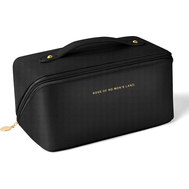 BEMS-Bolsa de cosméticos grande negra, bolsa de cosméticos de viaje con asa,