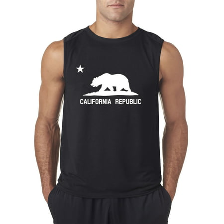Trendy USA 976 - Men's Sleeveless California Republic Vintage Grizzly Bear Star Small Black
