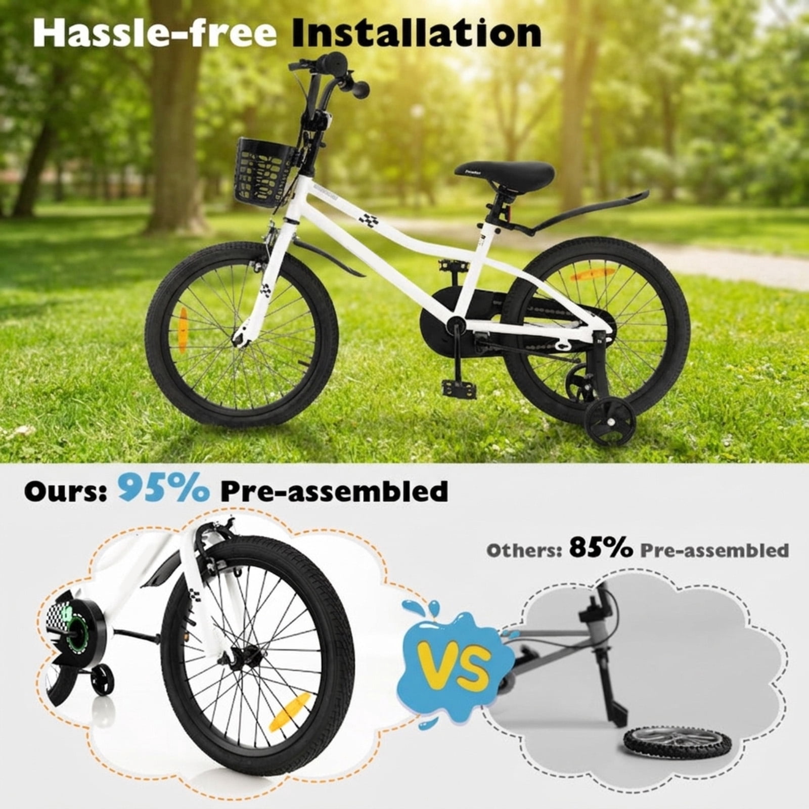 Redsmile Kids Bike 18 Inch with Removable Training Wheels and Adjustable Saddle for Boys Girls Ages 4-8, Youth Bicycle with Handbrake and Carbon Steel Frame, 18 Inch Kids Bike, Blue