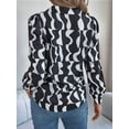 thumbnail image 3 of Women'S Geometric Long Sleeve Button Front Shirt, Casual Slim All over Print Collared Neck Blouse Black & White S, 3 of 8
