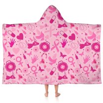 Pink Breast Cancer Hooded Bath Towel，50"x30" for Ages 3 To 12 Kids, Quick Dry Lightweight Soft Microfiber Hood Beach Towel Cover Up for Kids