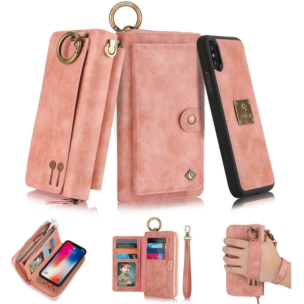 iPhone XS Wallet Detachable Case, iPhone X Case, Dteck [Weave Style] Zipper Purse Phone Case