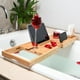 thumbnail image 3 of de bambú para bañera, carrito de bañera expandible perfecto con rejil de lectura o soporte para tableta, de baño premium que incluye Soledad bandeja de bañera cama extensible, 3 of 10