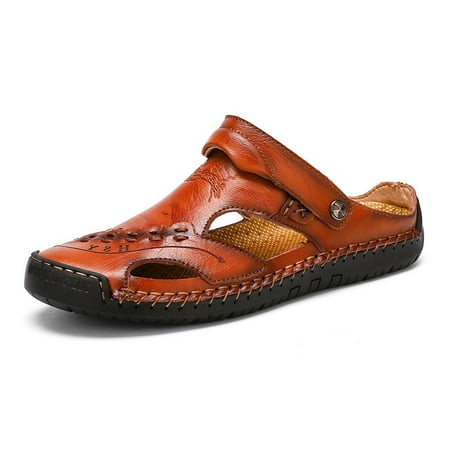 men hand stitching closed toe comfy soft leather sandals