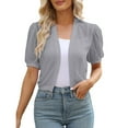 thumbnail image 1 of Kcodviy Women Puff Sleeve Bolero Cardigan Open Front Summer Cropped Summer Sweaters for Women Open Front Sheer Jackets Cardigan, 1 of 8