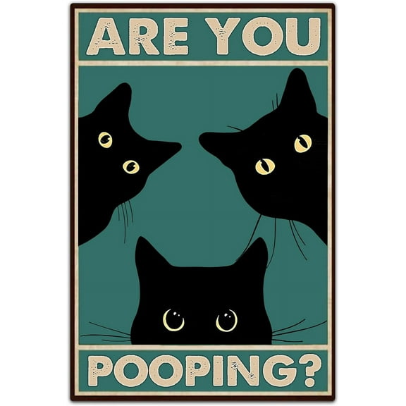 Funny Black Cat Wall Art - "Are You Pooping?" Vintage Bathroom Decor Poster - Retro Gothic Home Decor for Apartment or House, 8 x 12 Inch (918)