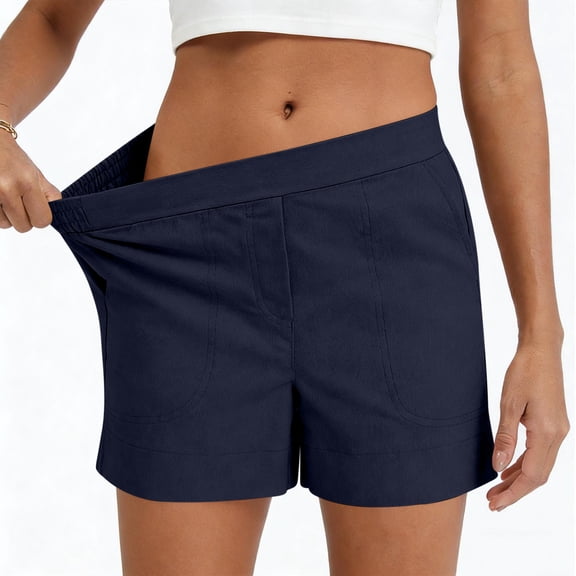 Gamivast Plus Size Shorts for Women Pull on Stretchy Trendy Shorts with Pockets Summer Loose Fit Straight Leg Casual Shorts Beach Travel Bottoms Blue XXL