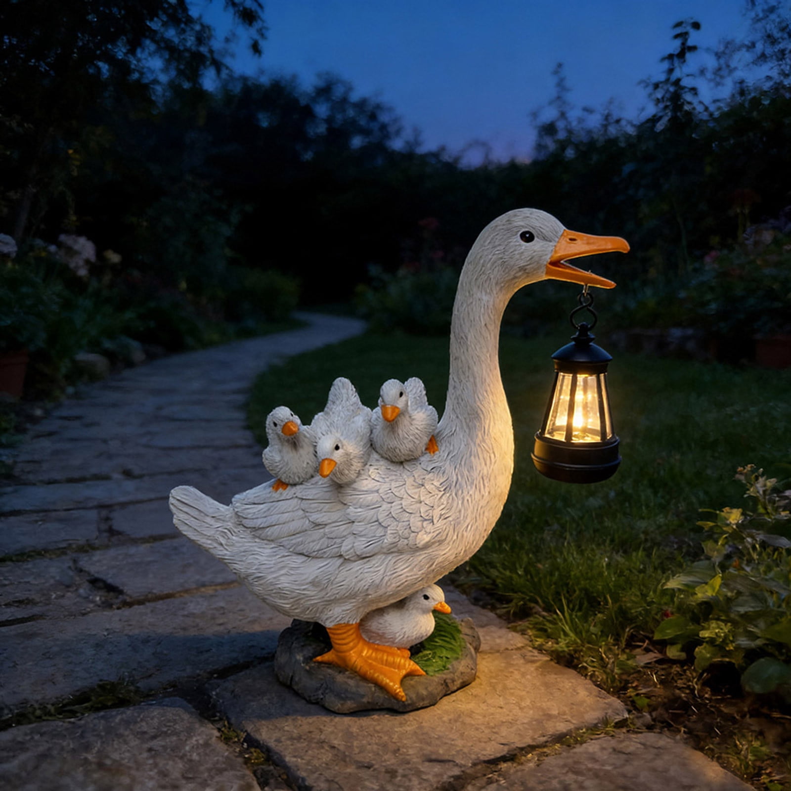 Solar Lights Garden Duck Figurine Decor,Resin White Duck Figurines Light Yard Art Sculpture,Lifelike Animal Statue for Garden,Lawn,Patio,Backyard,Porch Ornaments