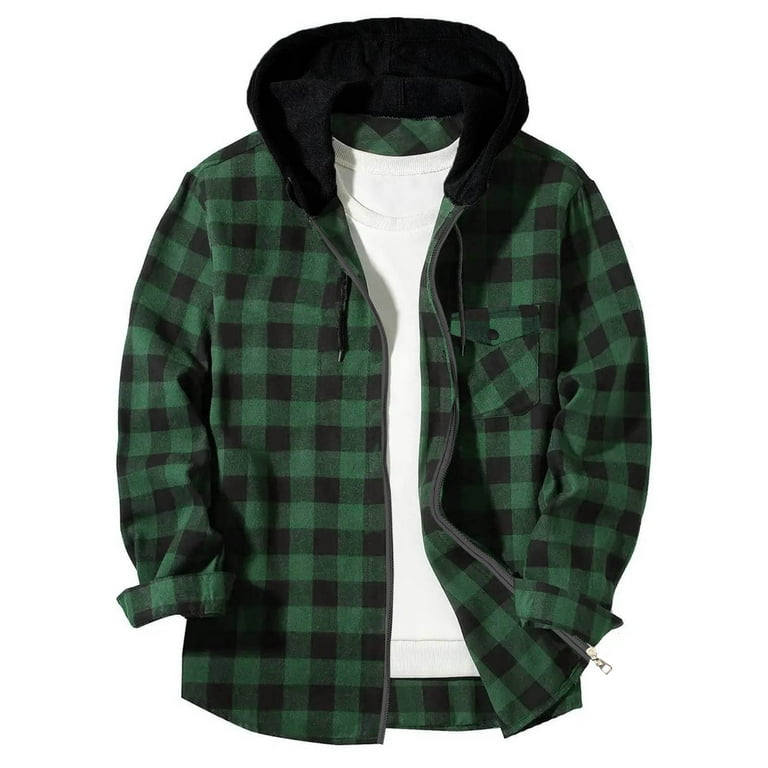 USNSM Mens Flannel Shirts Long Sleeve Casual Full Zipper
