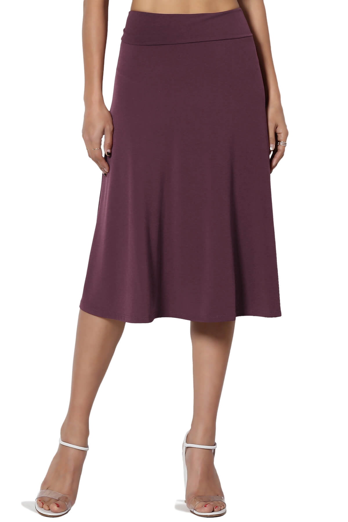 TheMogan Women's S~3X Simple Comfy Basic Stretch A-Line Flared Knee Length Skirt