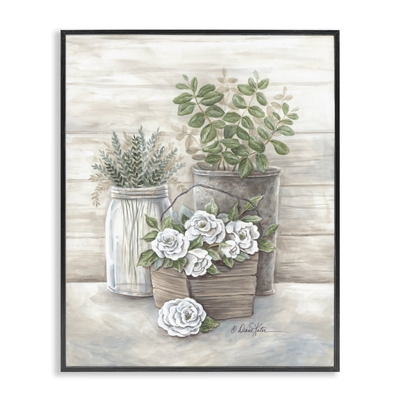 Stupell Industries Rustic Lodge Country Succulents Botanicals Rustic Jar Planter Design Black Framed Giclee Art, 11 x 14, by Diane Kater