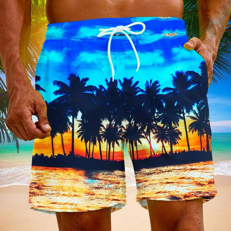 VSSSJ Hawaiian Shorts for Men Big and Tall Colorful Plaid Printed Elastic  Waistband Drawstring Five Point Pockets Swim Trunks Summer Seaside Beach