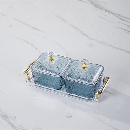 ZFSBZBS 2Pcs Clear Serving Bowls with Lid and Gold Basket Tray, Removable Nut Serving Platter Snack Box for Chips, Charcuterie, Fruits, Candy and Condiments,Blue