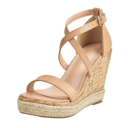 

Cathalem Spring Summer New Women Platform Flat Shoes Ladies Outside Open Toe Ankle Wrap Wedges Rome Flat Sandals Beige 41