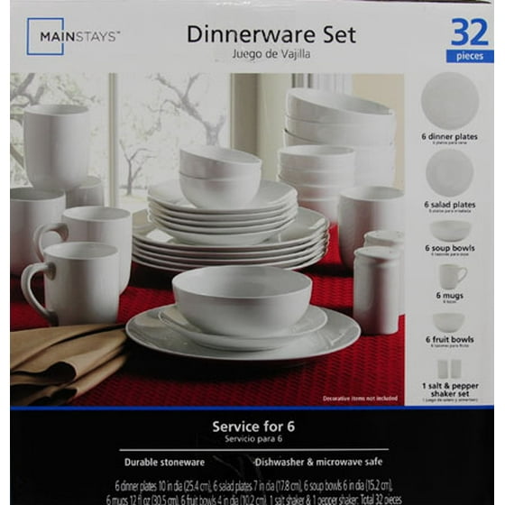 Mainstays 32 Piece White Stoneware Dinnerware Set