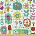 thumbnail image 2 of Cartoon Fabric by the Yard Upholstery, Happiness Theme with Funny Flowers Leaves Botany Blossoms Spring Joyful Caricature, Decorative Fabric for DIY and Home Accents, Multicolor by Ambesonne, 2 of 5
