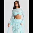 thumbnail image 4 of Conjunto de 2 Piezas de Camiseta Sin Mangas con Encaje de Cuerda para Mujer, Faldas Escalonadas Ajustadas, Vestido de Cóctel para Fiesta. Azul M, 4 of 7