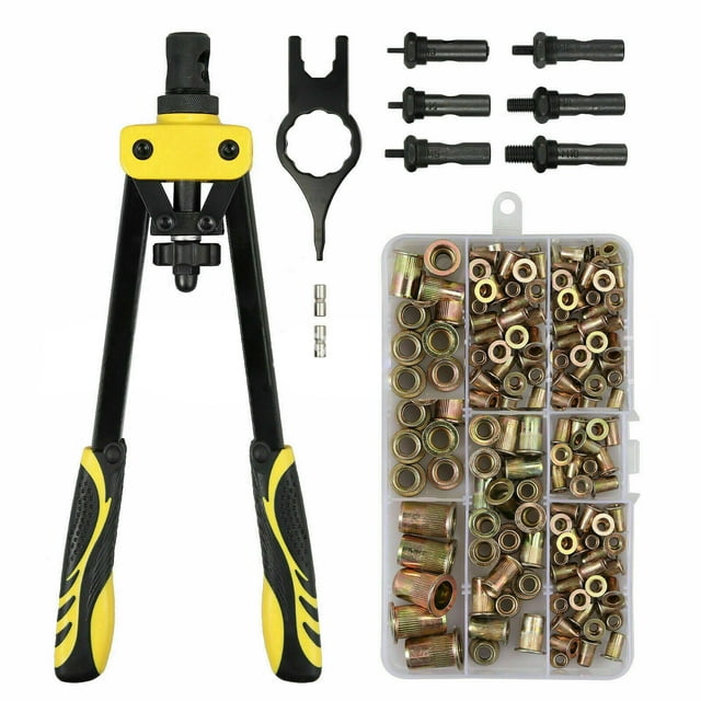 Yeacher 14 Pouces Outil d'Écrou de Rivet de Main 6PCS M3 M4 M5 M6 M8 M10 Mandrins Métriques 200PCS Écrous de Rivet pour des Décorations de Meubles de Vélo Modifications hors Route