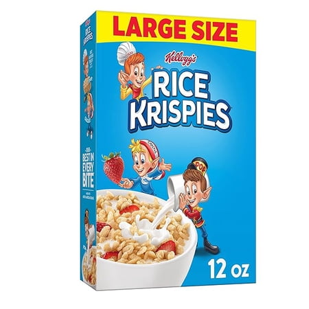 Kellogg's Rice Krispies Cold Breakfast Cereal, 8 Vitamins and Minerals, Rice Krispies Treats, Large Size, Original, 12Oz Box (1 Box)
