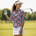 thumbnail image 3 of Garronmavis Patriotic Star Women's Golf Shirt and Sun Visor Hat Set Adjustable UV Protection Sun Hat Cap Moisture Wicking Athletic Long Sleeve Shirts for Shopping and Daily Wear, 3 of 7